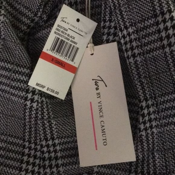 Two by Vince Camuto Moto Jacket XS Black White Check Plaid Blazer Zipper NEW - Picture 5 of 7